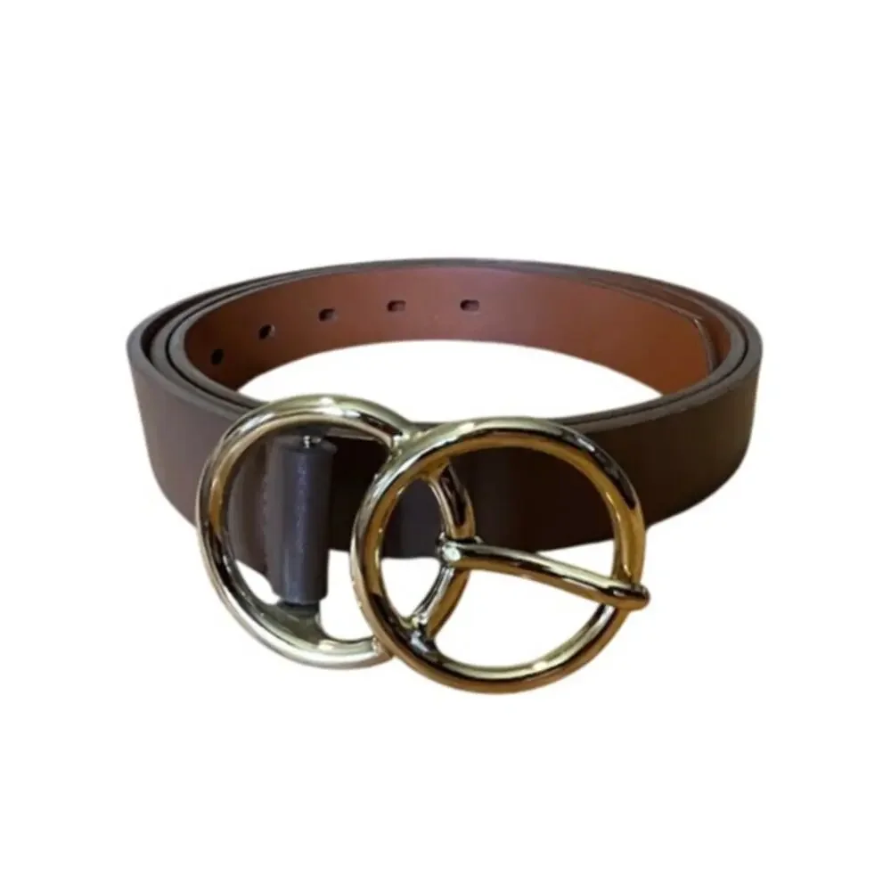 Target‎ Womens Brown Faux Leather Belt Gold Double Ring Buckle Plus Size XXL